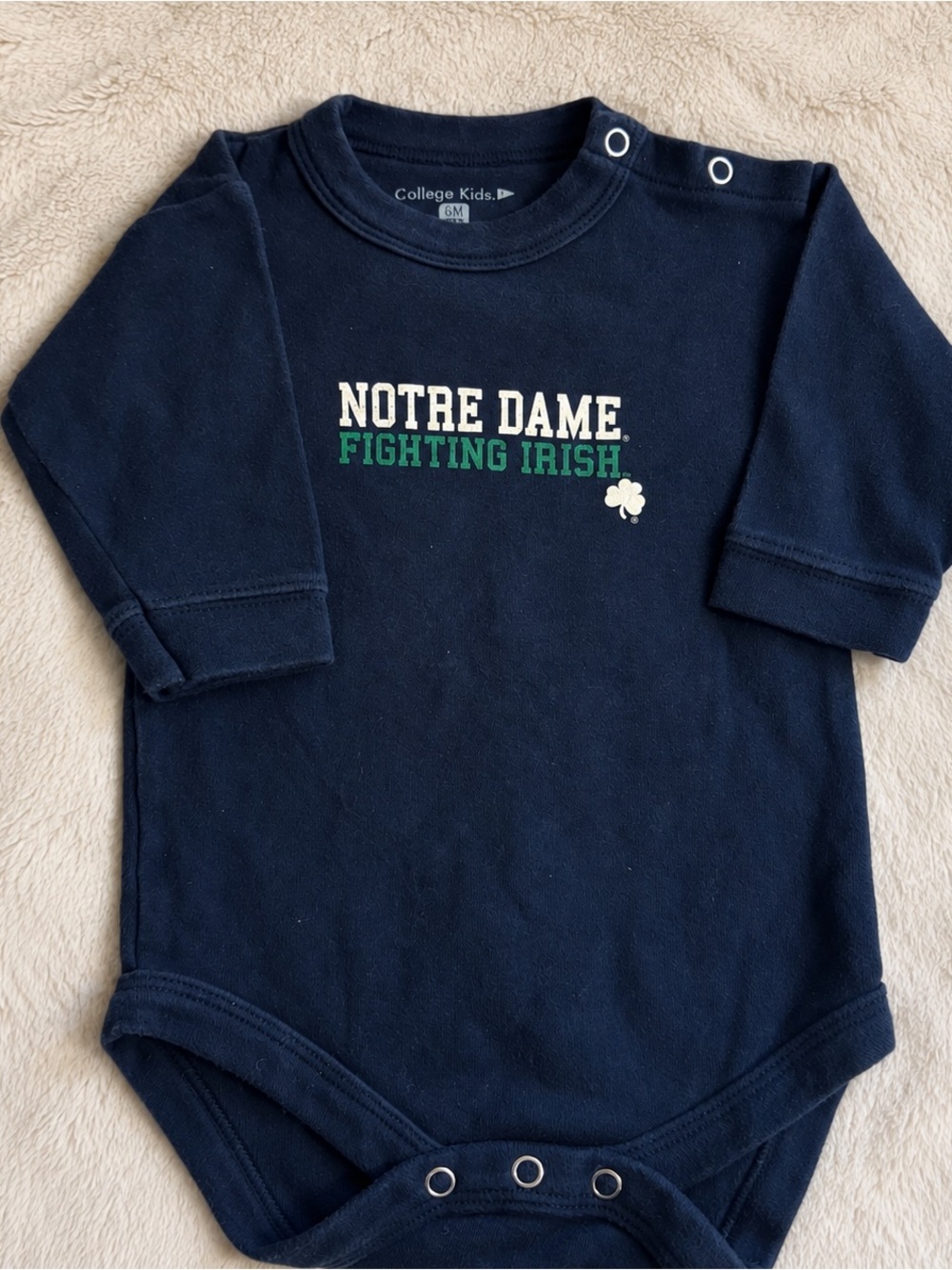 Notre Dame University Kids Baby Bodysuit 6M Long Sleeve Navy